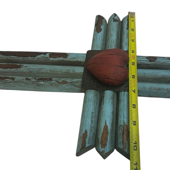 Rustic Wood 16″ Wall Cross Red Heart Accent Farmhouse Southwest Home Decor - Picture 4 of 8